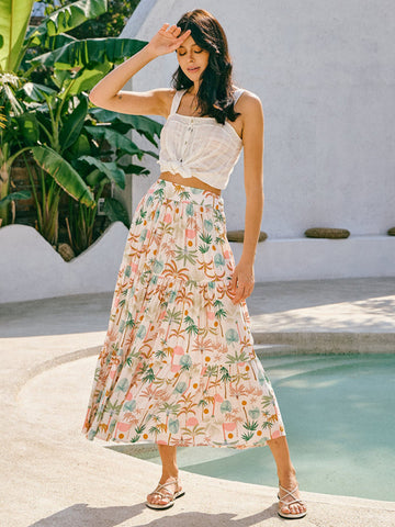 New coconut tree print bohemian holiday beach skirt
