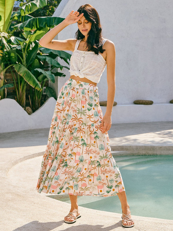 New coconut tree print bohemian holiday beach skirt
